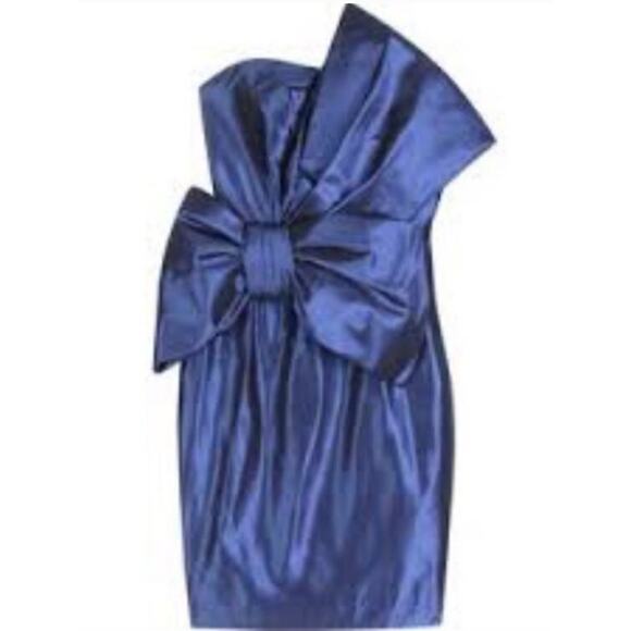Marchesa Notte Strapless Bow Party Dress Mini Vibrant Blue Silk / Satin 8 - Picture 1 of 5